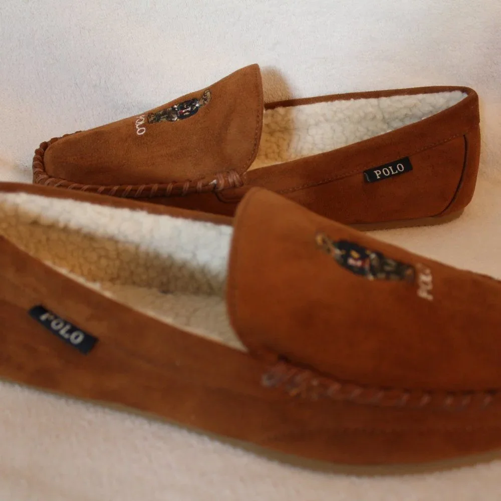 POLO RALPH LAUREN MEN'S BEAR SUEDE‎ SLIPPERS